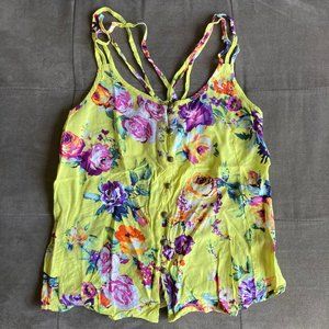 Floral Yellow Blouse with Buttons and Colorful Print